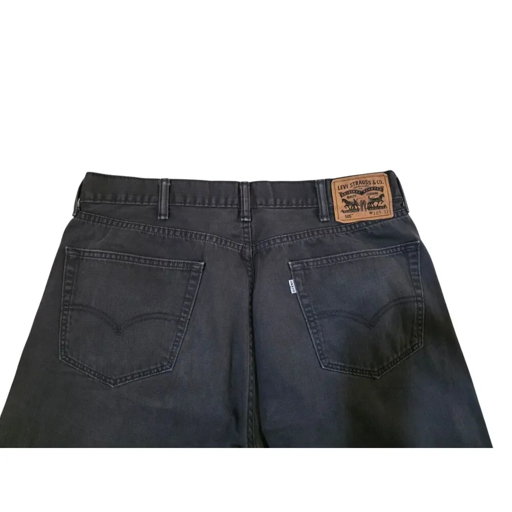 Levi's 505 Men's Jeans 38x32 Black Regular Fit Straight Leg Denim